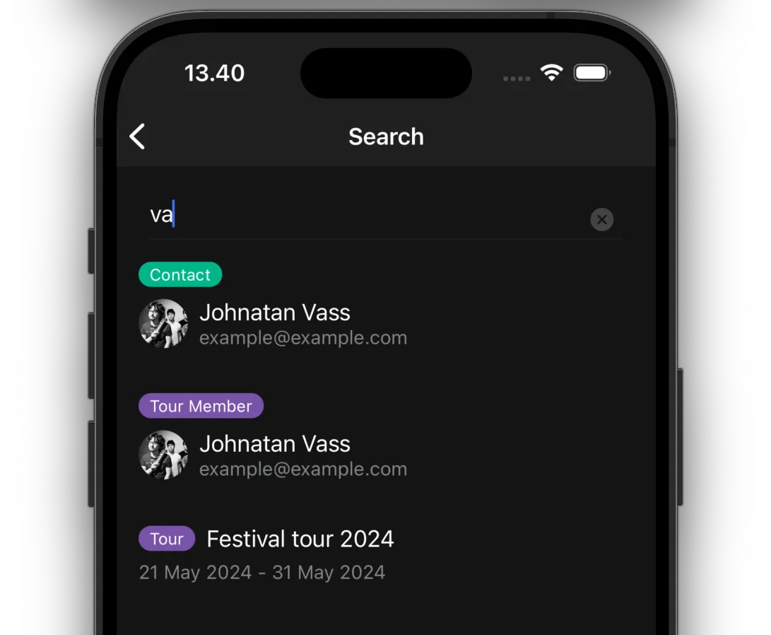 Search in mobile app